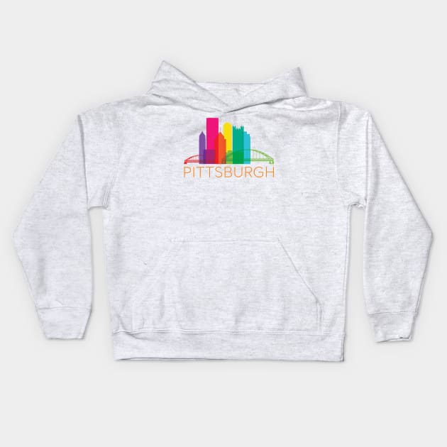 Pittsburgh Fun Rainbow Skyline Kids Hoodie by polliadesign